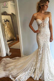 Strapless Mermaid Court Train Sweetheart Wedding Dress with Lace Appliques KPW0160