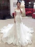 Sexy Mermaid Off-the-shoulder Chapel Train Lace Applique Bridal Dress,Wedding Gown KPW0166