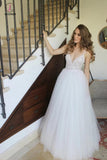 New Arrival Spaghetti Straps Ivory Floor Length Tulle Beach Wedding Dress with Lace KPW0179