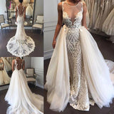 Gorgeous Illusion Tulle Detachable-Train Sleeveless Lace Applique Wedding Gown KPW0182