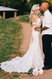 Sexy Ivory Off-Shoulder Sweep Train Wedding Dresses Lace applique Bridal Dresses KPW0186