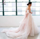 Gorgeous Princess Pink Sweetheart Court Train Wedding Dresses with Lace and Tulle KPW0188
