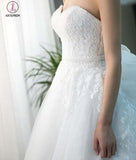 Gorgeous Princess Pink Sweetheart Court Train Wedding Dresses with Lace and Tulle KPW0188
