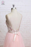 Spaghetti Straps Pink Lace Flora Tulle Sweetheart Backless Wedding Dress,Prom Dress KPW0198