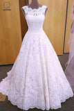 Elegant Lace Bridal Dress, White Long Backless Lace Wedding Dress KPW0207