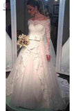 Elegant Tulle Lace Off-the-shoulder Bridal Dresses Long Sleeve Wedding Dress KPW0208