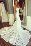 Mermaid Sexy Sheer Neck Wedding Dresses with Lace, Unique Ivory Bridal Dress KPW0209