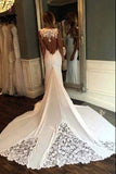 Mermaid Sexy Sheer Neck Wedding Dresses with Lace, Unique Ivory Bridal Dress KPW0209