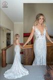 Sexy V Neck Sleeveless Mermaid Romantic Lace Wedding Gowns,Bridal Dress KPW0218