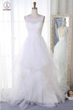 A Line Sleeveless Tulle Wedding Dress, Cheap Beach Wedding Dress, Bridal Dress KPW0227