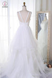 A Line Sleeveless Tulle Wedding Dress, Cheap Beach Wedding Dress, Bridal Dress KPW0227