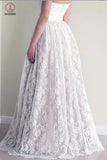 A Line Sweetheart Lace Wedding Dress, Cheap Strapless Lace Bridal Dresses KPW0233
