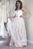 A Line Sweetheart Lace Wedding Dress, Cheap Strapless Lace Bridal Dresses KPW0233