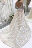 A Line Lace See Through Tulle Neckline Long Sleeves Wedding Dress KPW0234