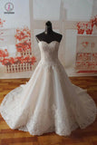 Gorgeous Sweetheart Tulle Wedding Dress with Lace Appliques, Strapless Bridal Dress KPW0246