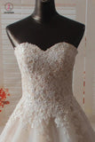 Gorgeous Sweetheart Tulle Wedding Dress with Lace Appliques, Strapless Bridal Dress KPW0246