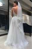 Spaghetti Strap Long Tulle Prom Dress with Lace, Simple Backless Beach Wedding Dresses KPW0251