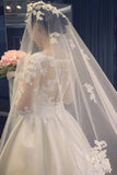 Elegant A Line V-Neck Appliques Long Sleeves Wedding Dress With Chapel Train KPW0254