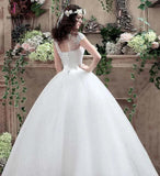 Ball Gown Cap Sleeve V Neck Open Back Lace Appliques Sequins Tulle Wedding Dress KPW0258