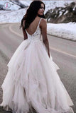 Charming Straps Lace Top Backless Tulle Asymmetrical Ivory Wedding dresses KPW0266