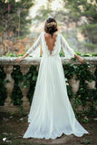 Sexy Chiffon 3/4 Sleeves and Backless Bridal Dress, Long Chiffon Beach Wedding Dress KPW0269