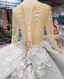 See Through Bodice Big Wedding Dresses with Flowers Long Sleeve Quinceanera Dress KPW0276