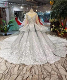 See Through Bodice Big Wedding Dresses with Flowers Long Sleeve Quinceanera Dress KPW0276