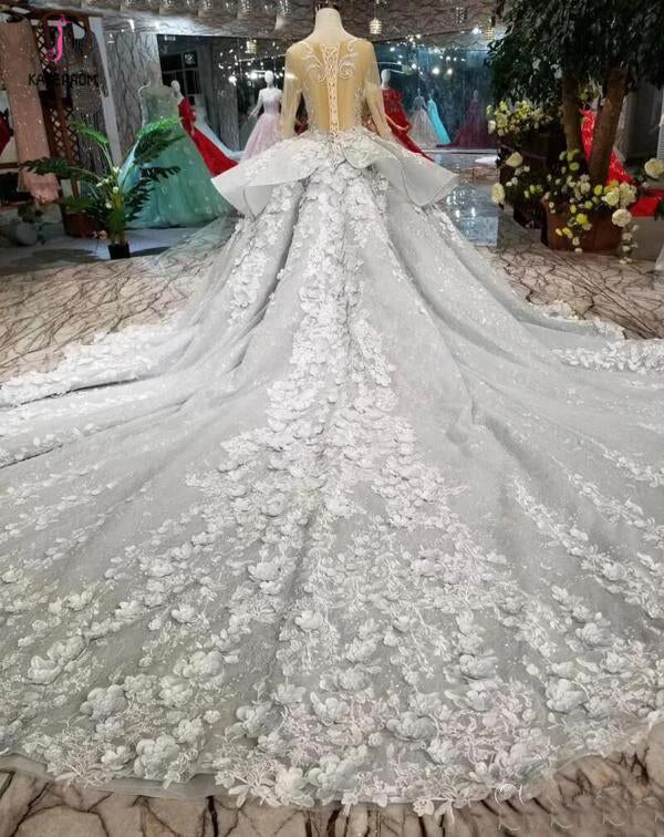 See Through Bodice Big Wedding Dresses with Flowers Long Sleeve Quince – kateprom See Through Bodice Big Wedding Dresses with Flowers Long Sleeve Quince – kateprom