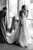 Vintage Lace Wedding Gowns Illusion Neck Sleeveless Wedding Dresses with Train KPW0277