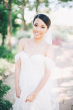 Flowy Off the Shoulder Chiffon Beach Wedding Dress, Simple Long Pleated Bridal Dress KPW0278