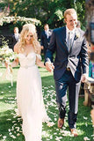 Boho Off the Shoulder Chiffon Bridal Dress with Beading Belt, Flowy Wedding Dress KPW0279