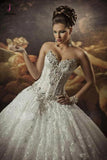 Gothic Style Corset Ball Gown Lace Wedding Dresses Sweetheart Beaded Bridal Dress KPW0281