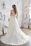 Straps V Neck Wedding Dress Illusion Chiffon Beach Wedding Gown, Cheap Bridal Dress KPW0305