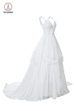 Straps V Neck Wedding Dress Illusion Chiffon Beach Wedding Gown, Cheap Bridal Dress KPW0305