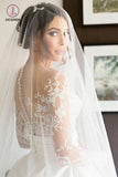 Romantic Lace Wedding Dresses with Satin Skirt with Long Sleeves Illusion Back KPW0309