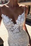 Vintage Spaghetti Strap Mermaid Lace Appliques Wedding Dress, Boho Bridal Dresses KPW0313