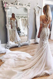 Gorgeous Mermaid Off-the-Shoulder Chapel Train Ivory Tulle Wedding Dress Appliques KPW0314