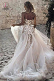 Boho Sweetheart Tulle Long Beach Wedding Dresses, Charming Appliques Bridal Dress KPW0319