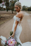 Stunning Mermaid Tulle Bohemian Wedding Dresses Off the Shoulder Lace Beading Bridal Gowns KPW0321