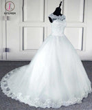 Ball Gown Long Wedding Dresses, Gorgeous White Tulle Lace Wedding Gown KPW0324