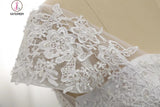 White Lace Appliques Wedding Dress with Short Sleeves, Long Tulle Bridal Dress with Lace KPW0325