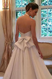 A Line Halter Satin Wedding Dress, Simple Backless Sleeveless Bridal Dress with Bow KPW0326