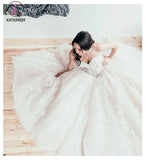 Floor Length Sweetheart Tulle Wedding Dress with Lace Appliques, Long Prom Dress KPW0327