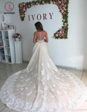 Gorgeous Wedding Dress with Lace, Long Wedding Dresses with Detachable Train KPW0329