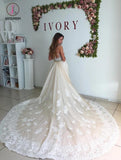 Gorgeous Wedding Dress with Lace, Long Wedding Dresses with Detachable Train KPW0329
