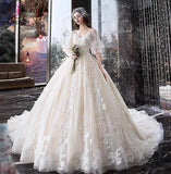 Charming Half Sleeves Ball Gown V Neck Wedding Dresses,Princess Bridal Dress KPW0332