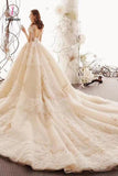 Unique High Neck Wedding Dress, Princess Short Sleeves Lace Tulle Wedding Gown KPW0333