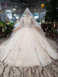 Gorgeous Scoop Ball Gown Wedding Dresses, Sparkly 3/4 Sleeves Wedding Gown KPW0335