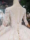 Gorgeous Scoop Ball Gown Wedding Dresses, Sparkly 3/4 Sleeves Wedding Gown KPW0335