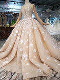 Princess Long Sleeves Ball Gown Wedding Dresses, Puffy Wedding Gown with Beads KPW0336